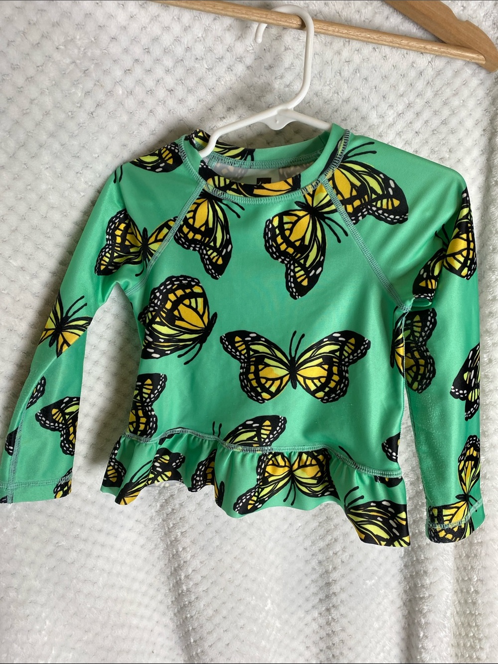 Tea Collection Green and Yellow Butterfly Rashguard Swim Top